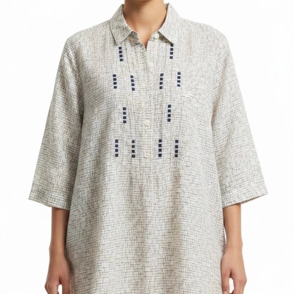 Marketplace India Boho Embroidered 100% Cotton Tunic Top Women's Large Cream